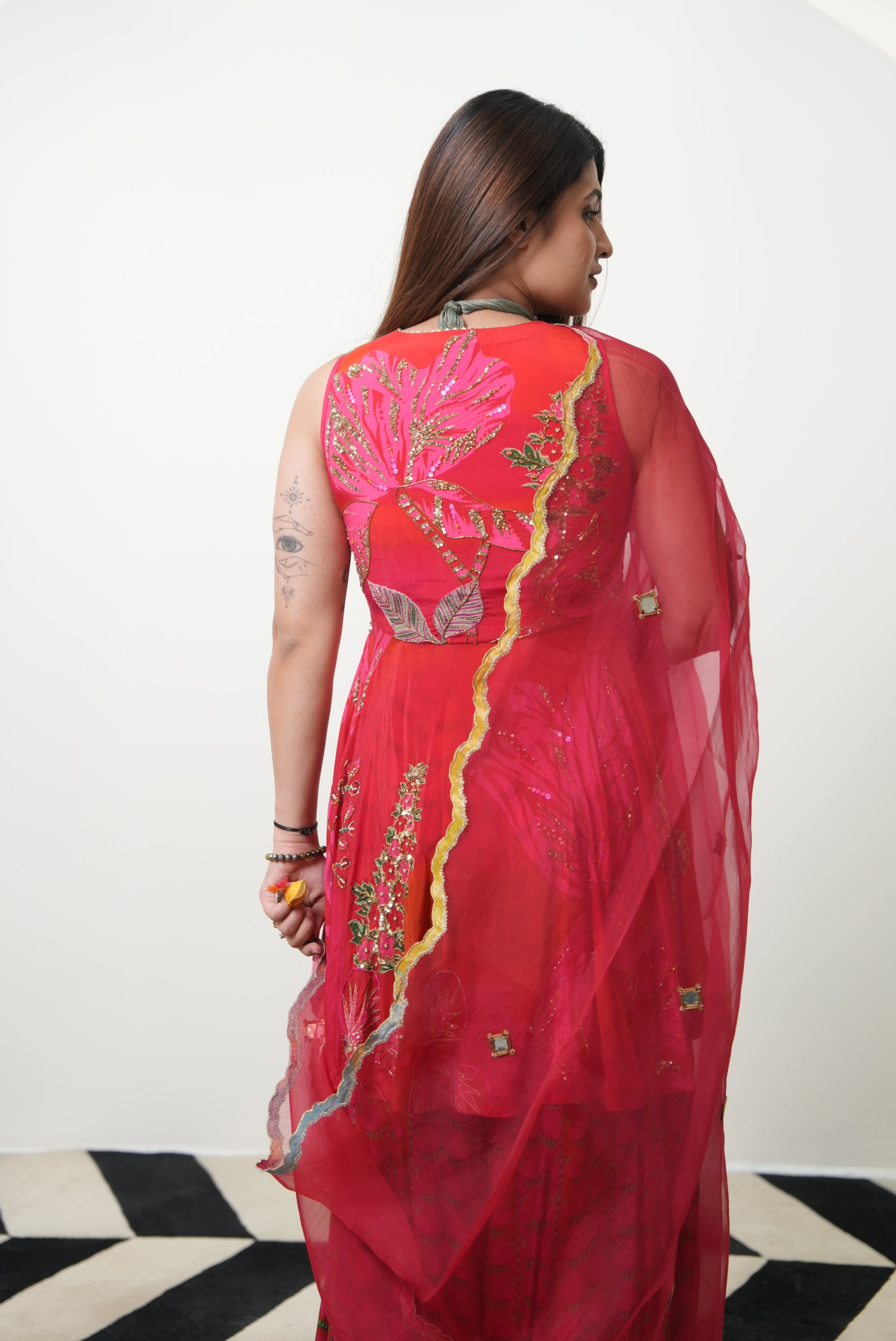 Retro Raani Red Peplum Sharara Set