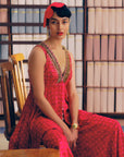NILOUFER RED-MAGENTA GULTARA PEPLUM SHARARA SET