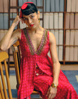 NILOUFER RED-MAGENTA GULTARA PEPLUM SHARARA SET