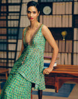 NILOUFER GREEN GULTARA PEPLUM SHARARA SET