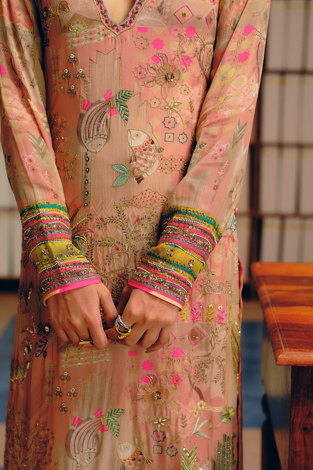 NILOUFER PASTEL PINK GULRANG ASYMMETRICAL KURTA SET