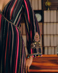 NILOUFER BLACK-PINK STRIPE ALIA CUT KURTA SET