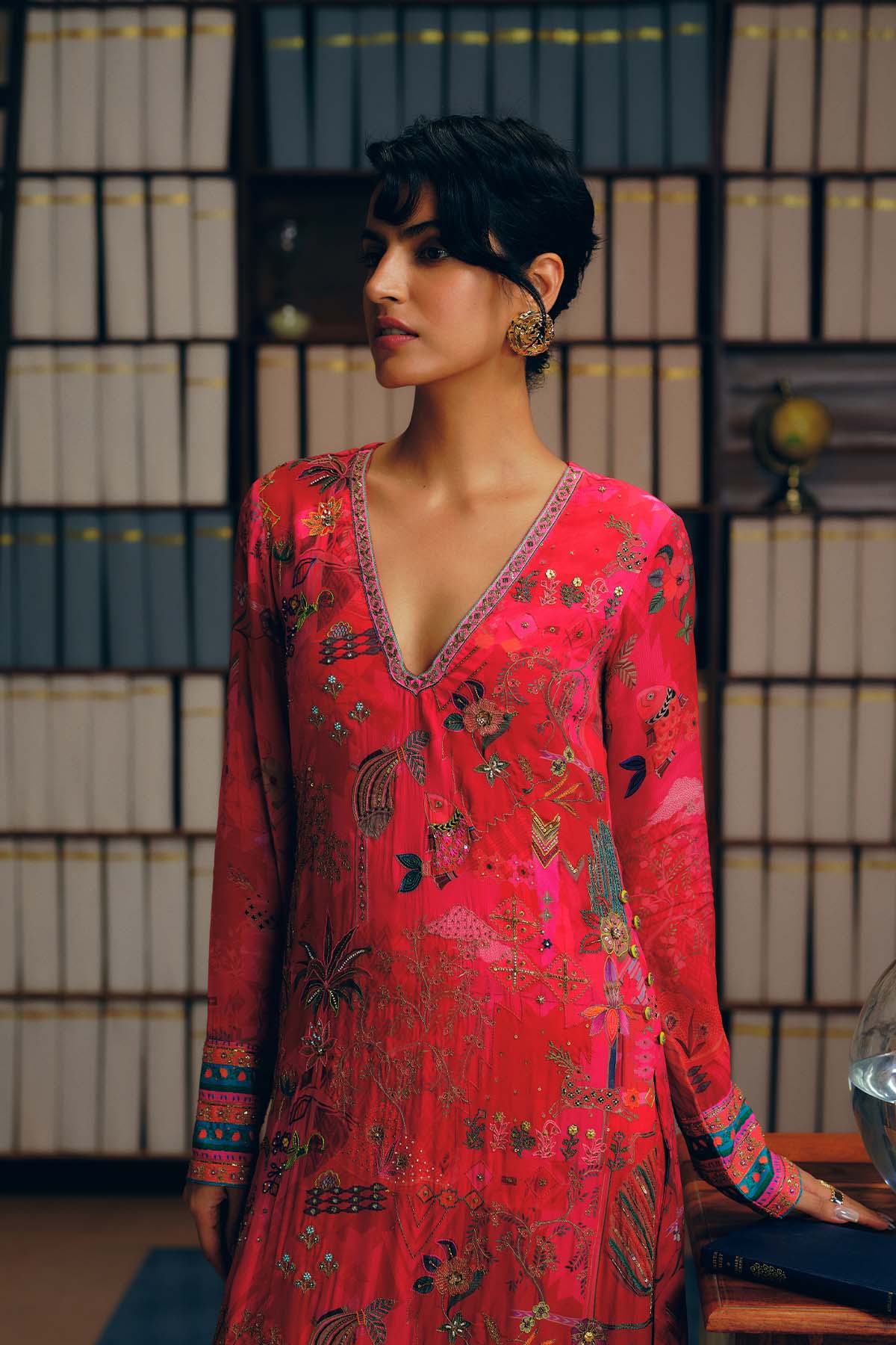 NILOUFER RED-MAGENTA GULRANG ASYMMETRICAL KURTA SET