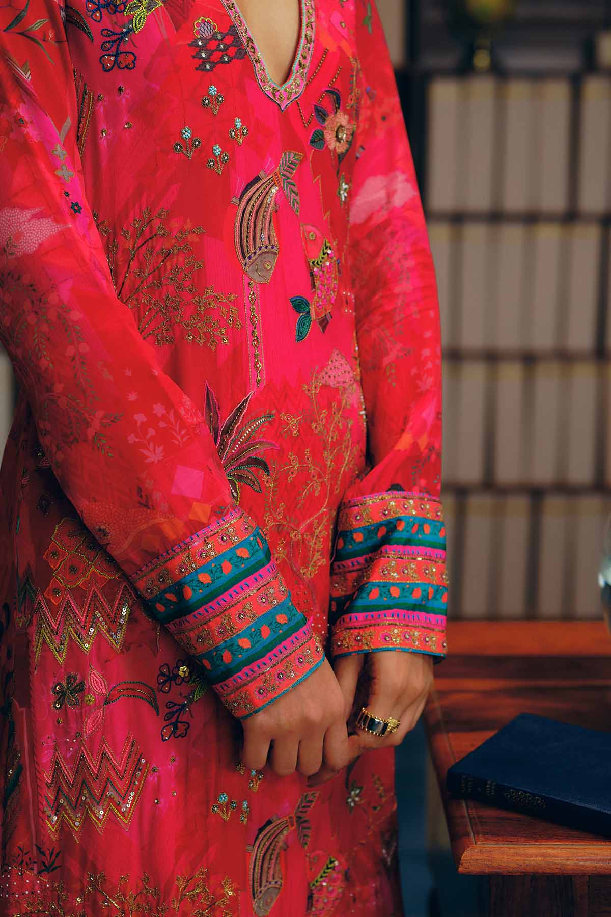 NILOUFER RED-MAGENTA GULRANG ASYMMETRICAL KURTA SET