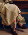 NILOUFER IVORY STRIPE TISSUE FRONT PUCKERING KURTA SET
