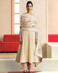 NILOUFER IVORY STRIPE TISSUE FRONT PUCKERING KURTA SET