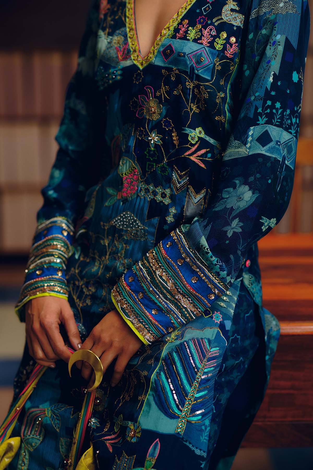 NILOUFER TEAL GULRANG ASYMMETRICAL KURTA SET