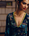 NILOUFER TEAL GULRANG ASYMMETRICAL KURTA SET