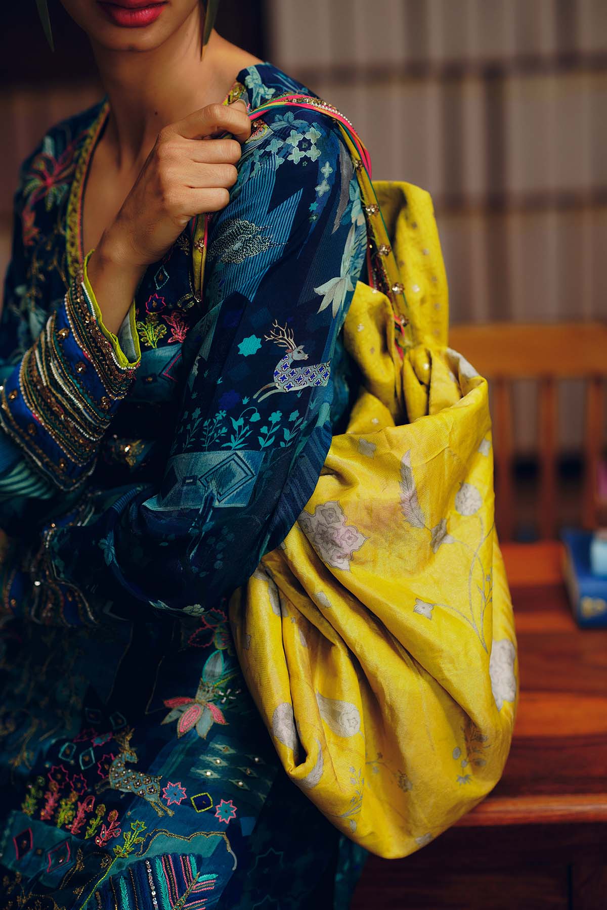 NILOUFER TEAL GULRANG ASYMMETRICAL KURTA SET
