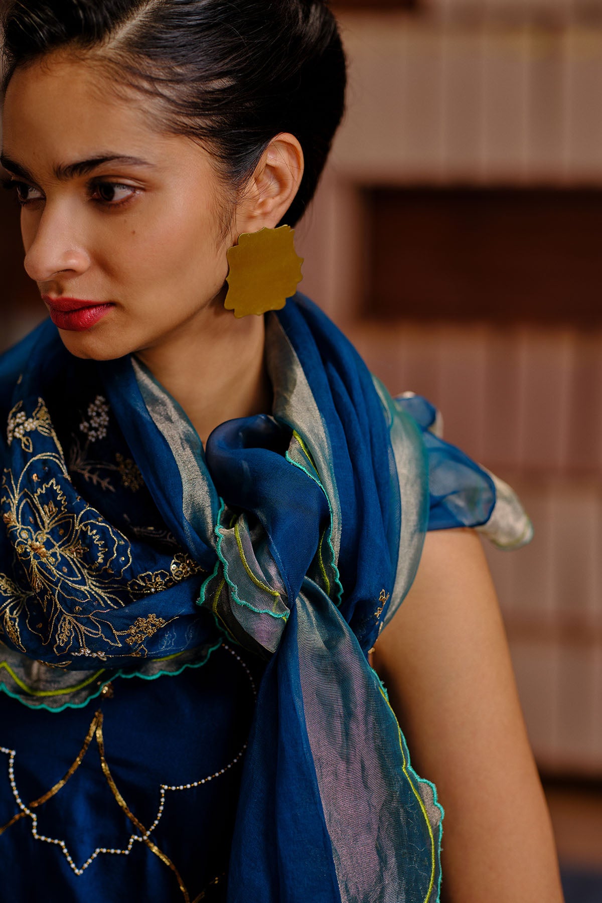 NILOUFER DEEP TEAL SCALLOP EMBROIDERY KURTA SET