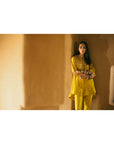 Nisbat Yellow Silk Shirt Co-ord Set