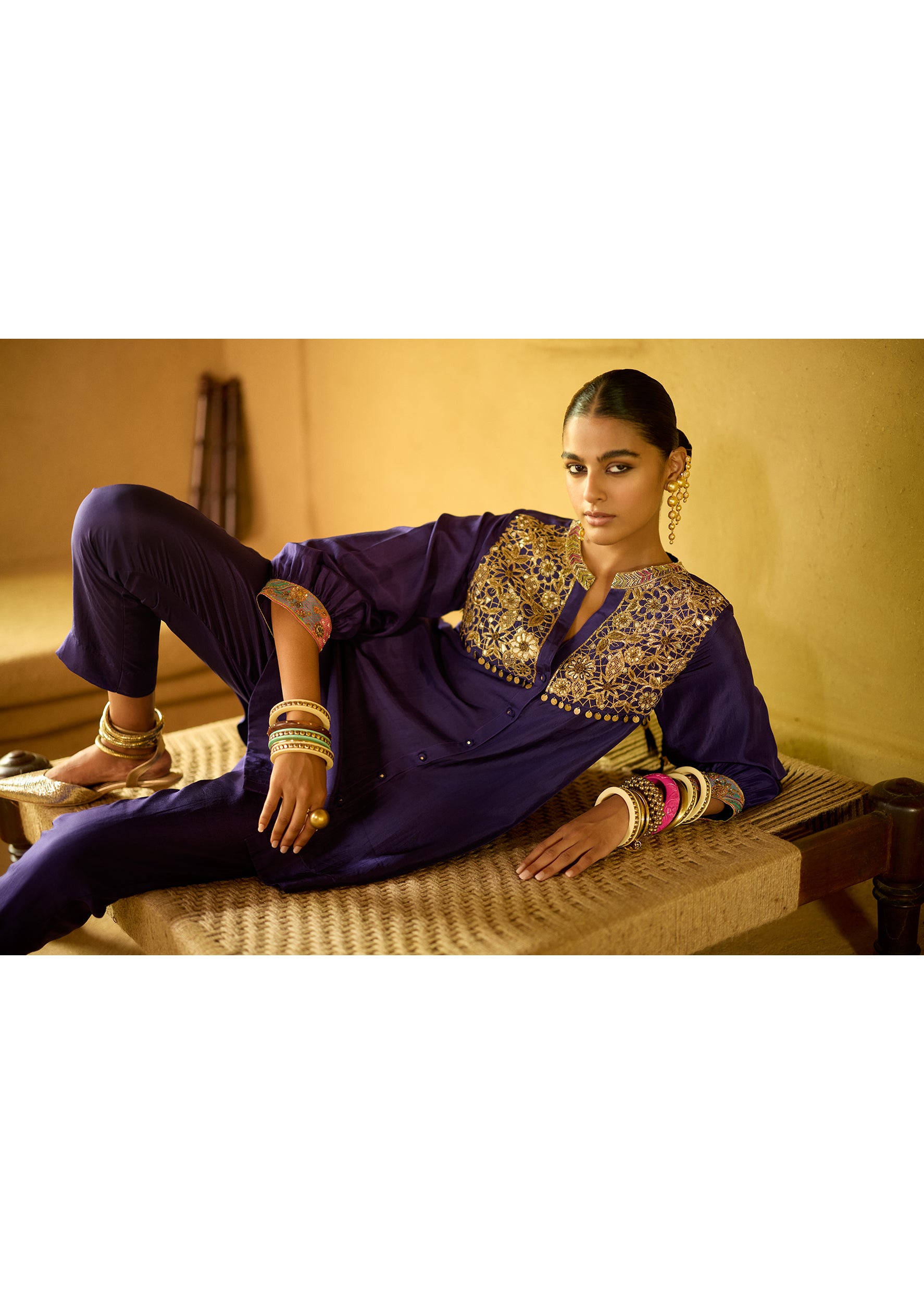 Nisbat Purple Silk Shirt Co-ord Set