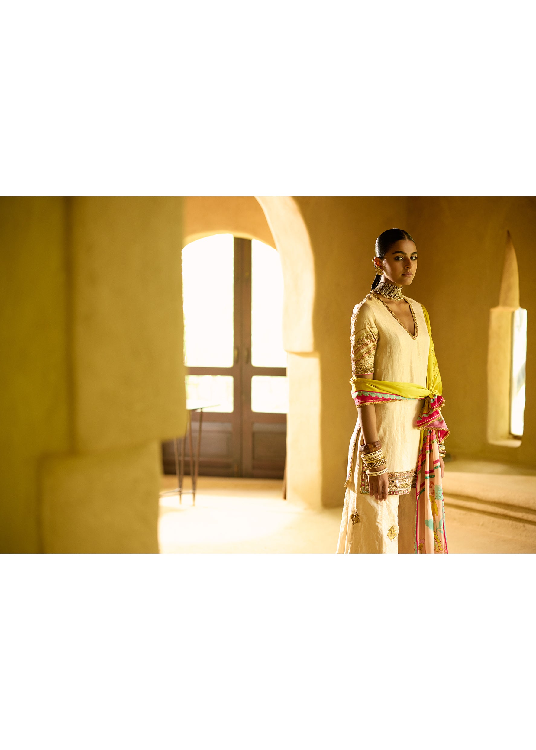 Nisbat Ivory Tissue Sharara Set