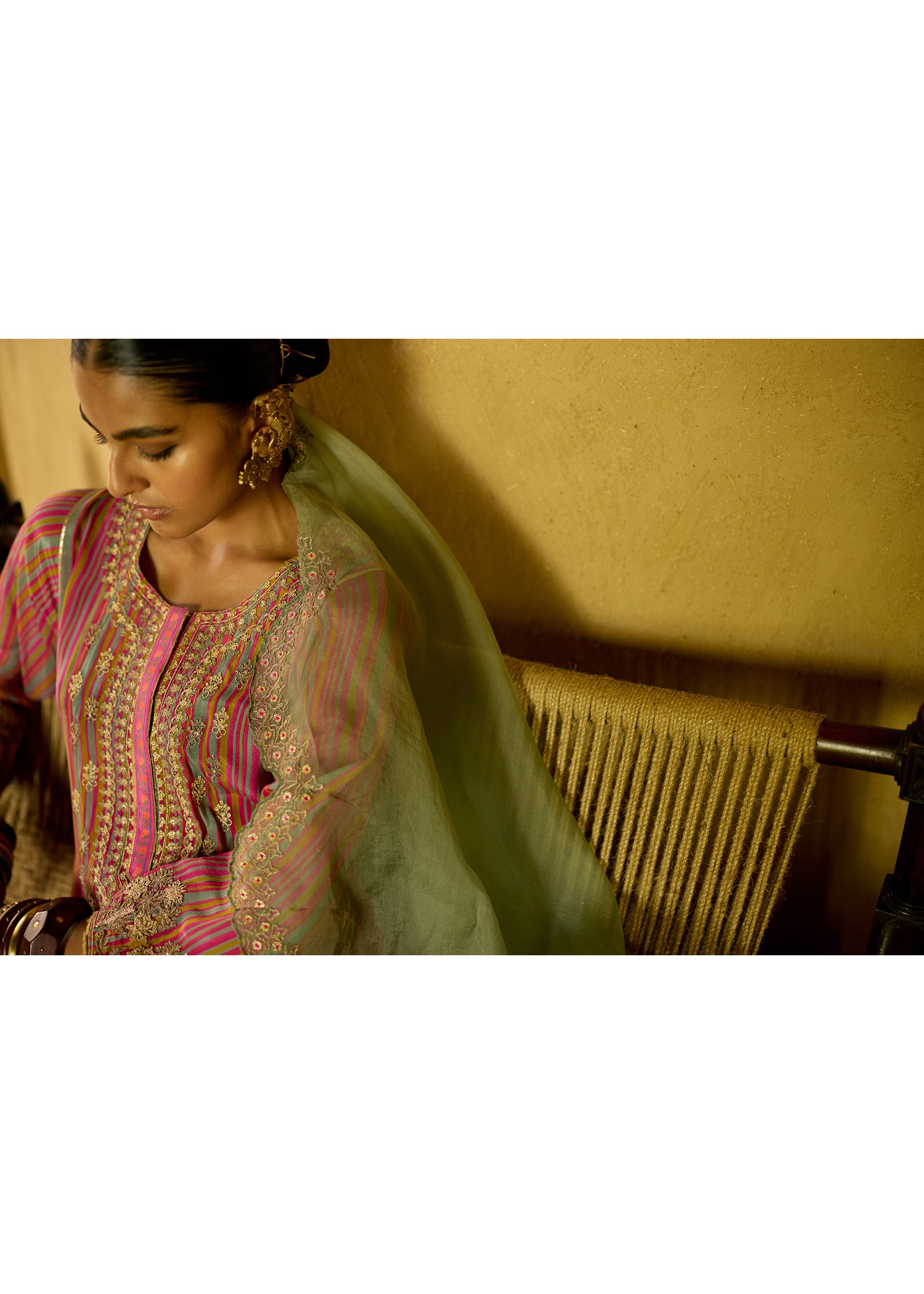 Nisbat Pink Yellow Stripe Dori Kurta Set