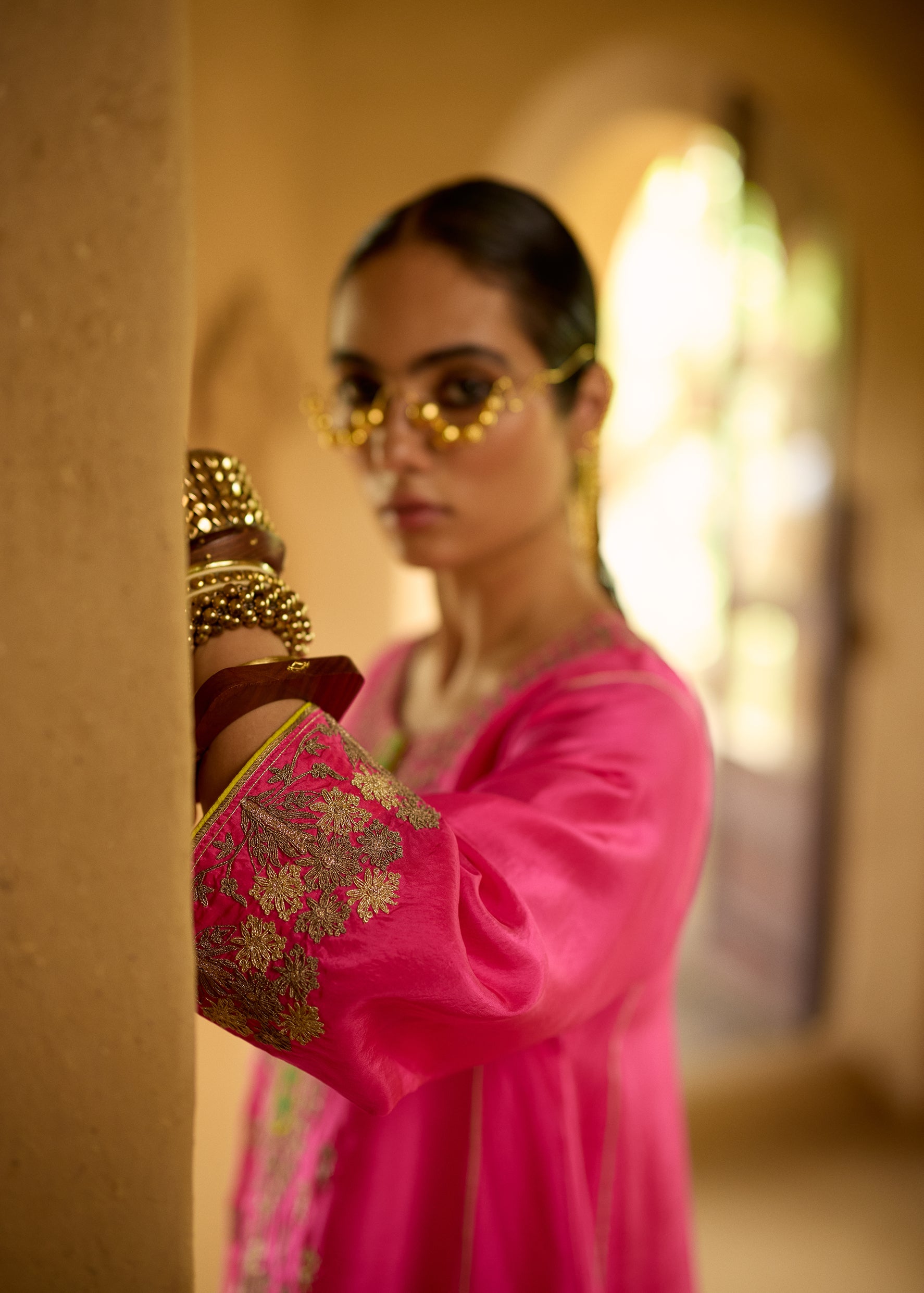 Nisbat Hot Pink Silk Dori Kurta Set