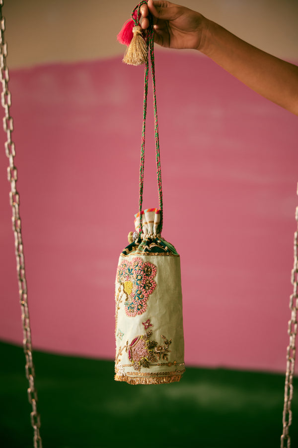 Powder Blue Embroidered Bucket Potli