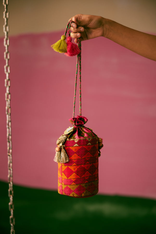 Phulkari Print Bucket Potli