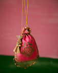 Heart Embroidered Hot Pink Potli