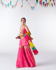 Sakhi Hot Pink Phulkari Yoke Gharara Set