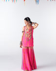 Sakhi Hot Pink Phulkari Yoke Gharara Set