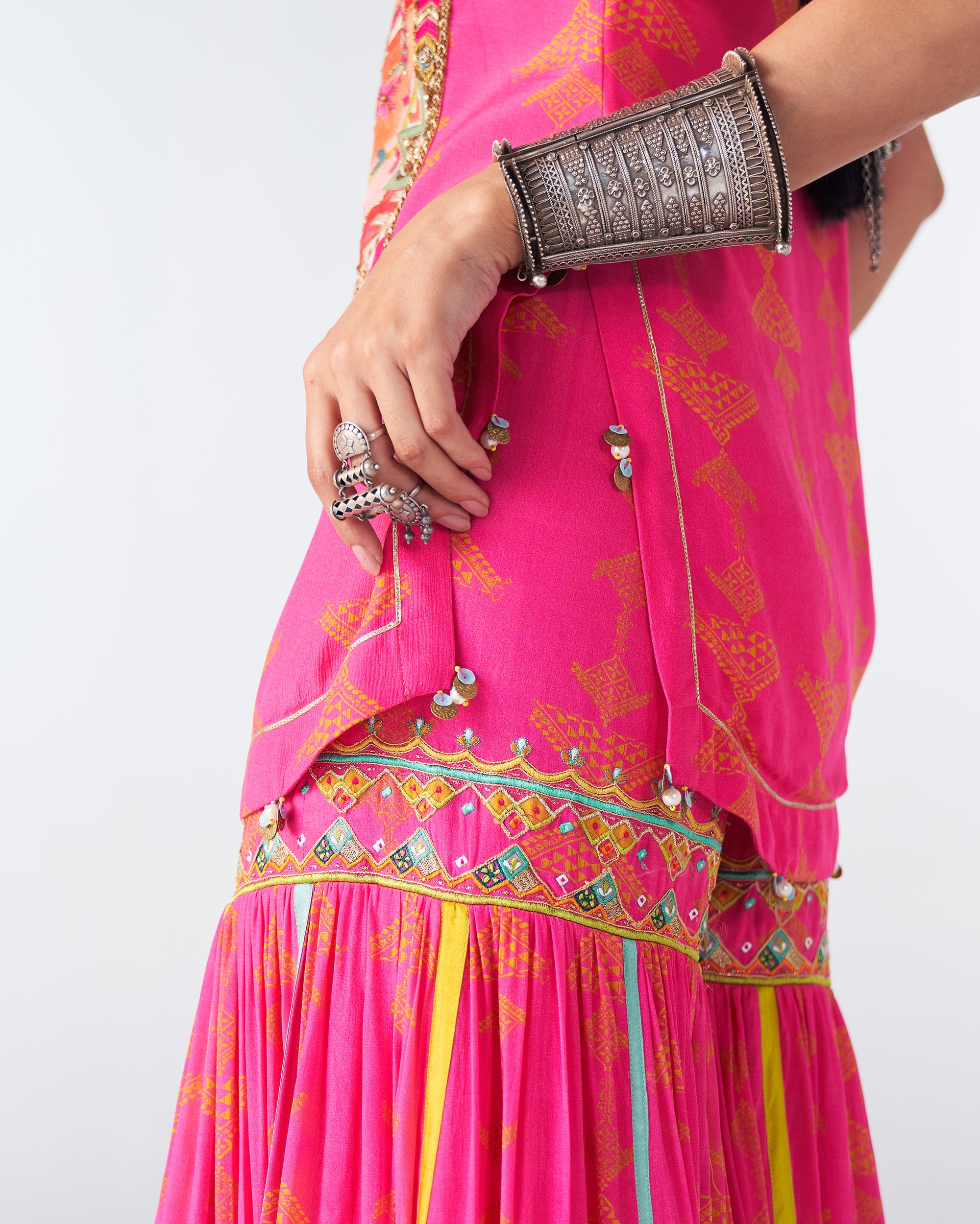 Sakhi Hot Pink Phulkari Yoke Gharara Set