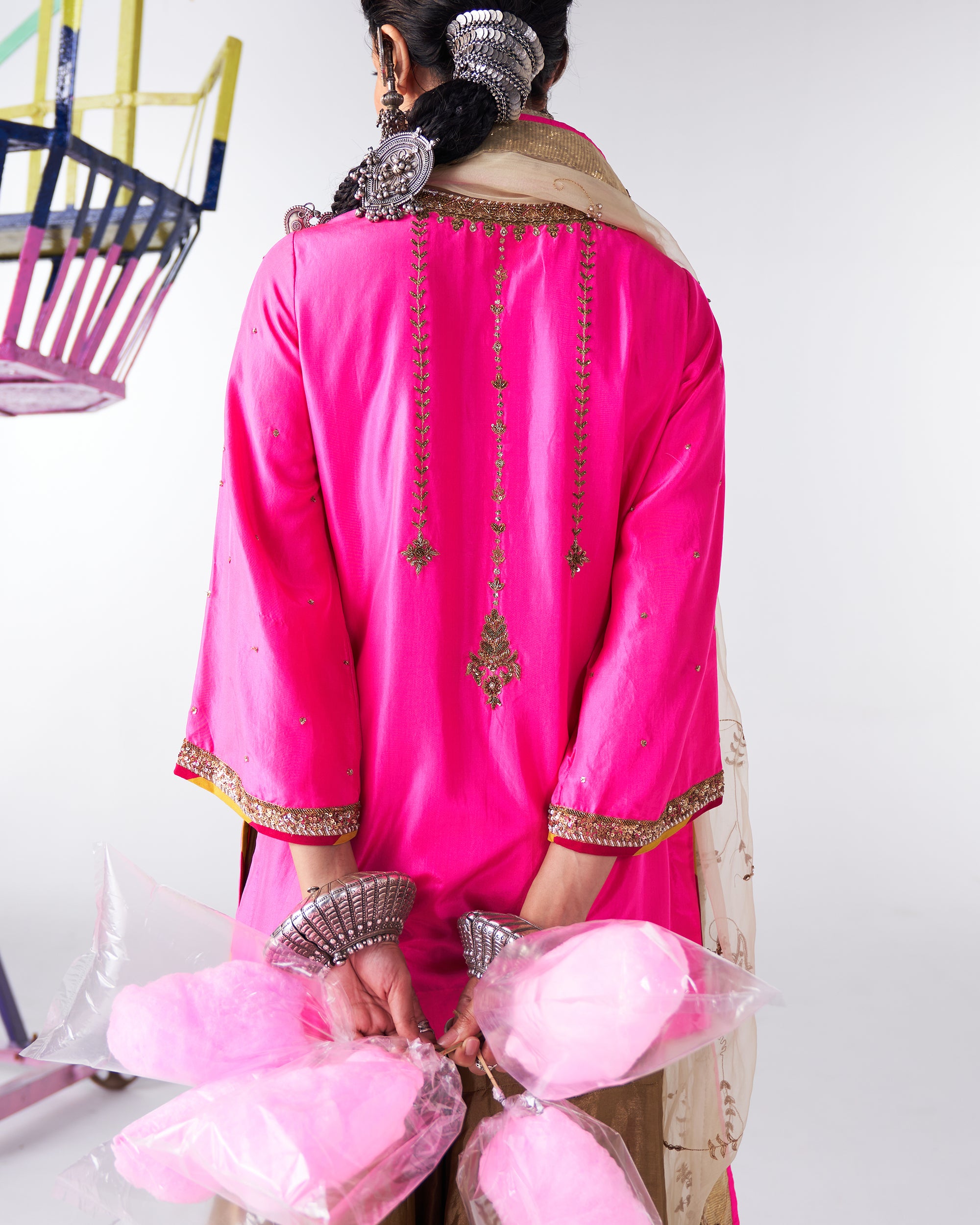 Sakhi Hot Pink Long Yoke Gharara Set