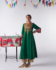 Sakhi Bottle Green Side Kali Kurta Set