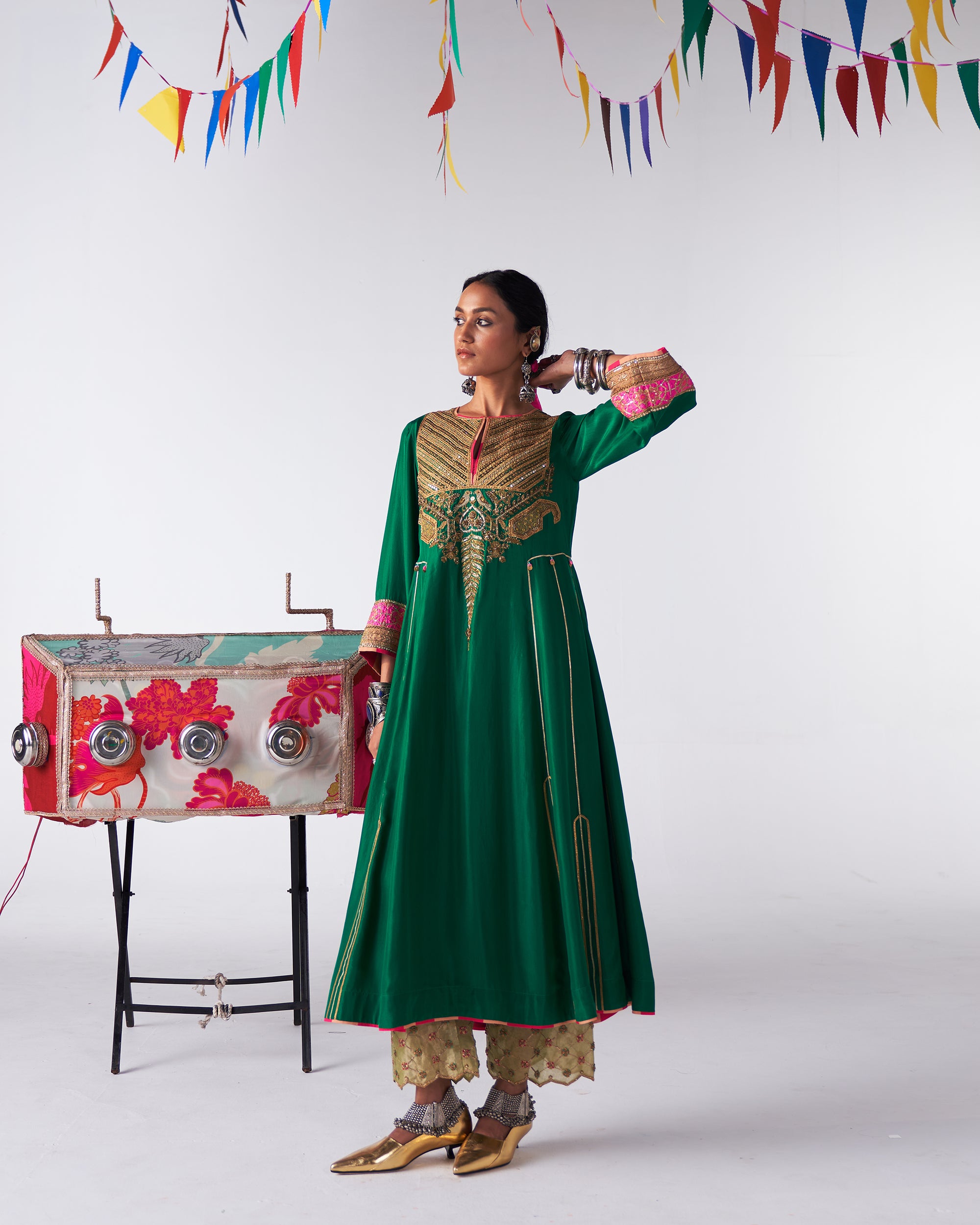 kali design dress SALE KALI DRESS - Olive Green Small Design on Off White