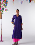 Sakhi Purple Silk Booti Kaftan Kurta Set