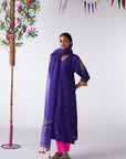 Sakhi Purple Silk Booti Kaftan Kurta Set