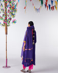 Sakhi Purple Silk Booti Kaftan Kurta Set