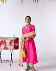 Sakhi Hot Pink Silk Booti Kaftan Kurta Set