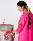 Sakhi Hot Pink Silk Booti Kaftan Kurta Set