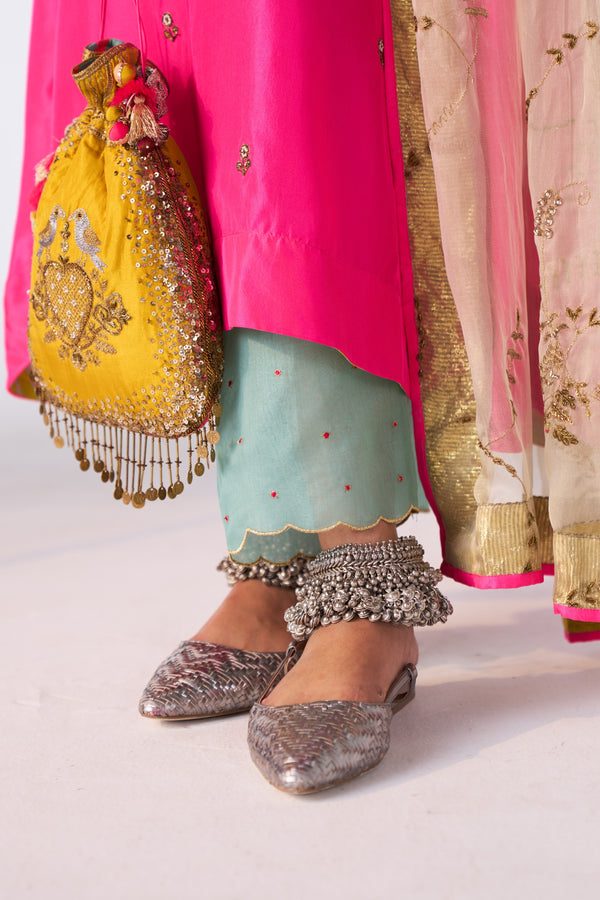 Heart Embroidered Yellow Potli