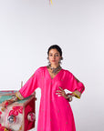 Sakhi Hot Pink Silk Booti Kaftan Kurta Set