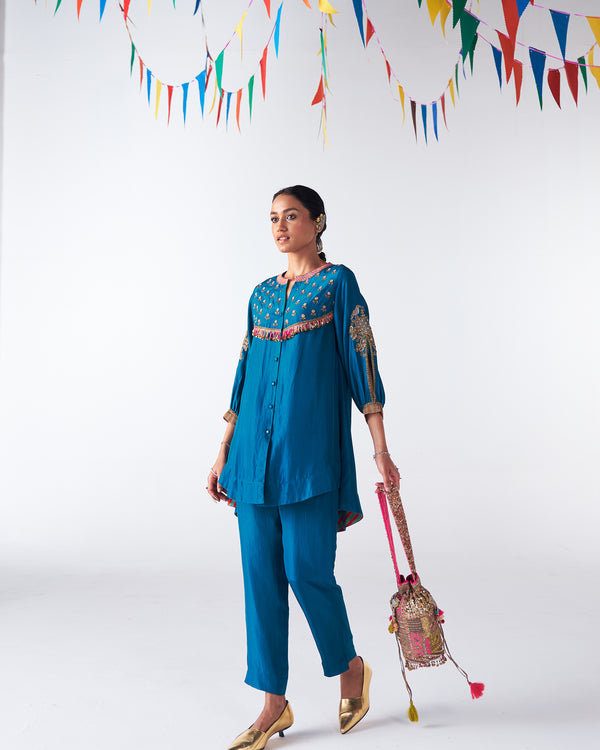 Sakhi Teal Blue Silk Co-Ord Set