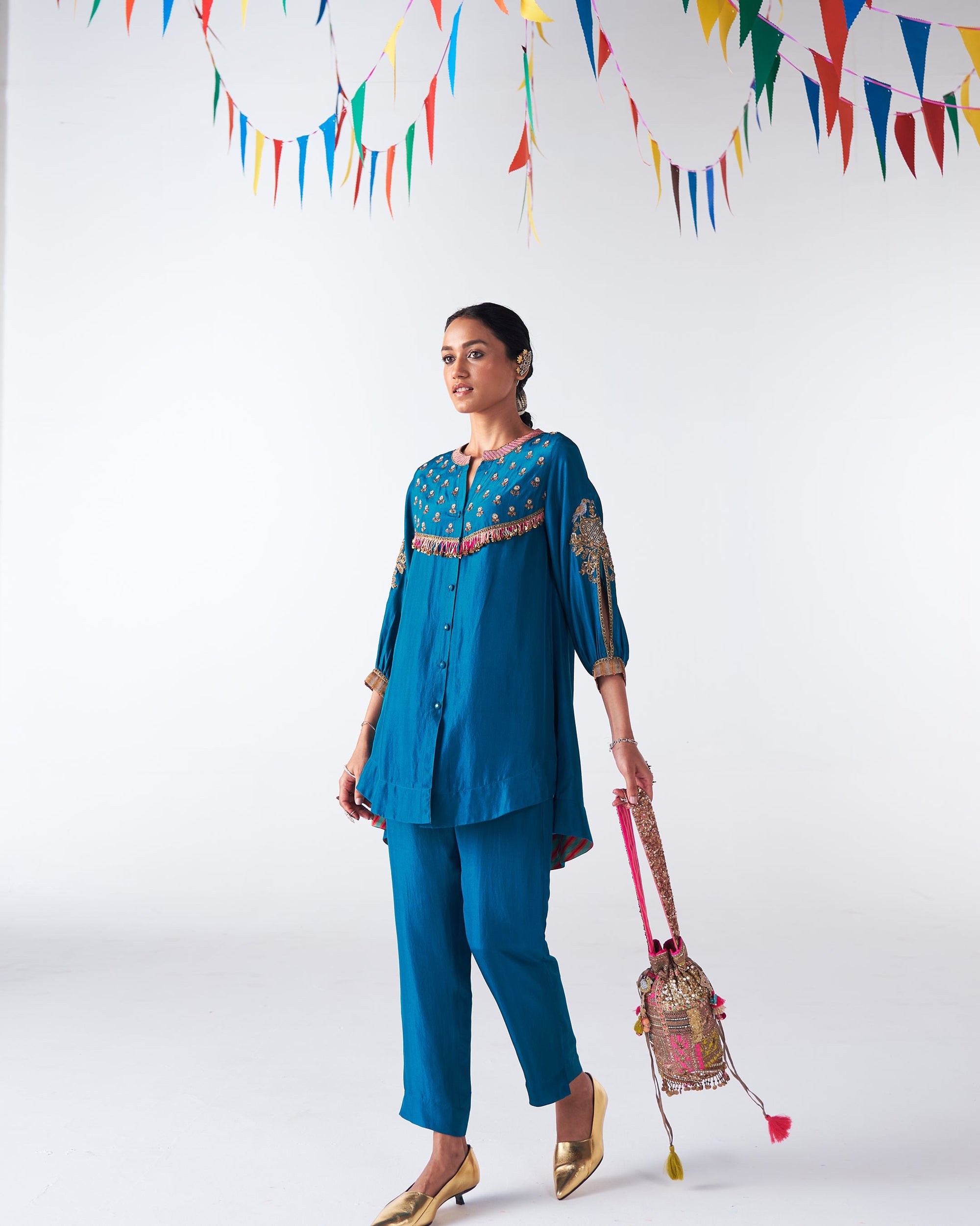 Sakhi Teal Blue Silk Co-Ord Set
