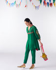 Sakhi Bottle Green Silk Co-Ord Set