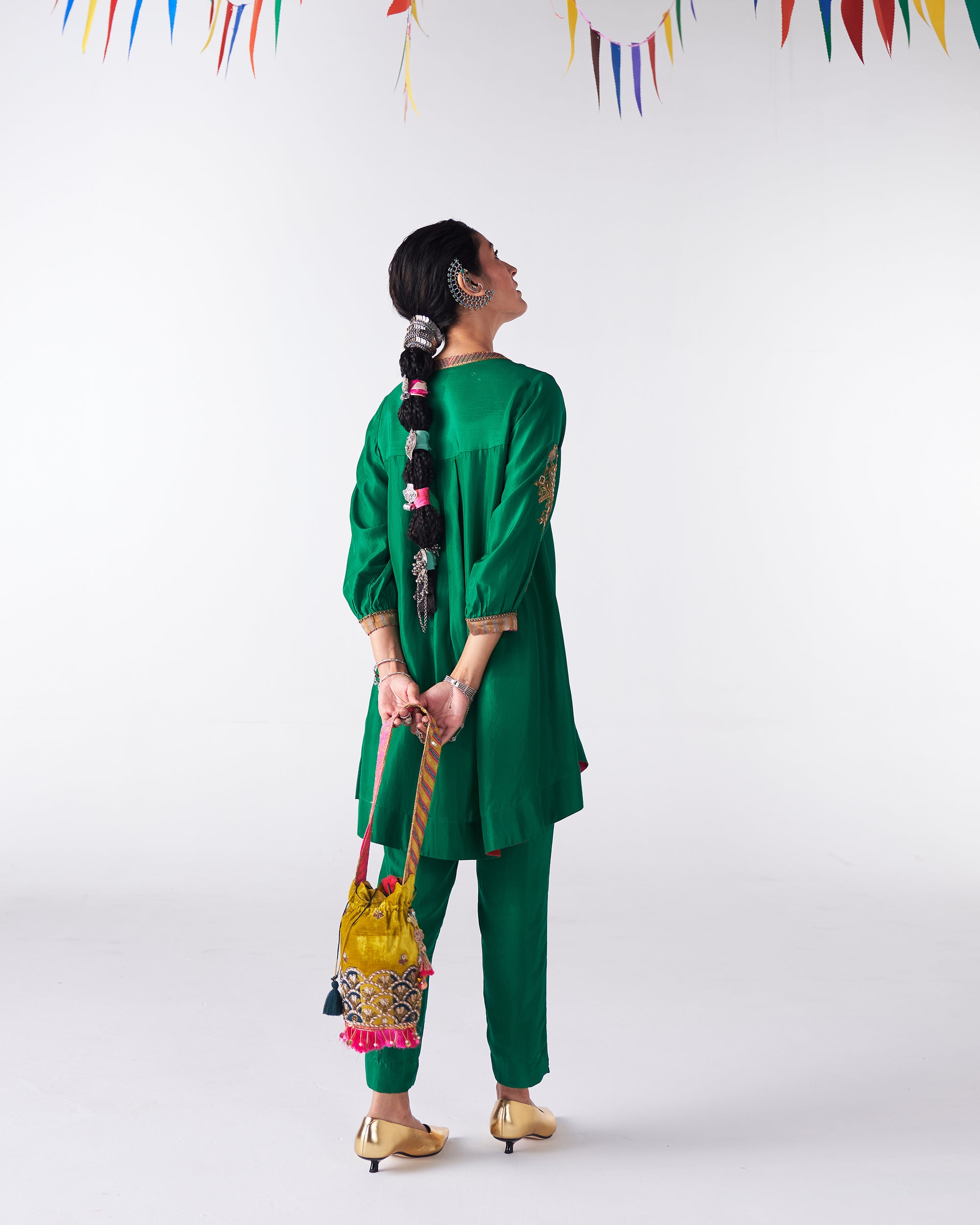 Sakhi Bottle Green Silk Co-Ord Set