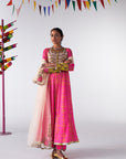 Sakhi Hot Pink Printed Jacket Anarkali Set