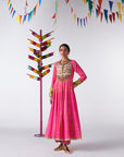 Sakhi Hot Pink Printed Jacket Anarkali Set