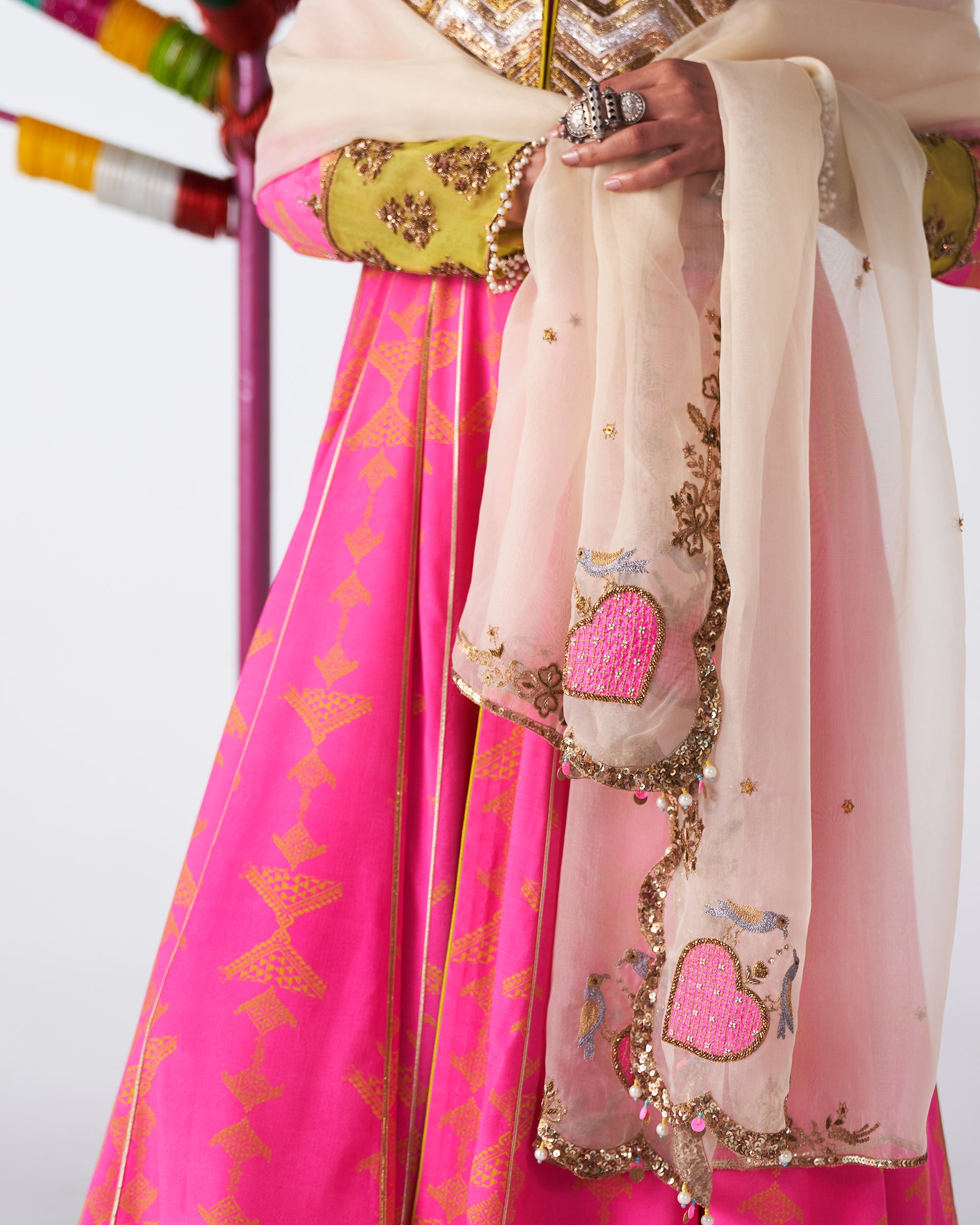 Sakhi Hot Pink Printed Jacket Anarkali Set