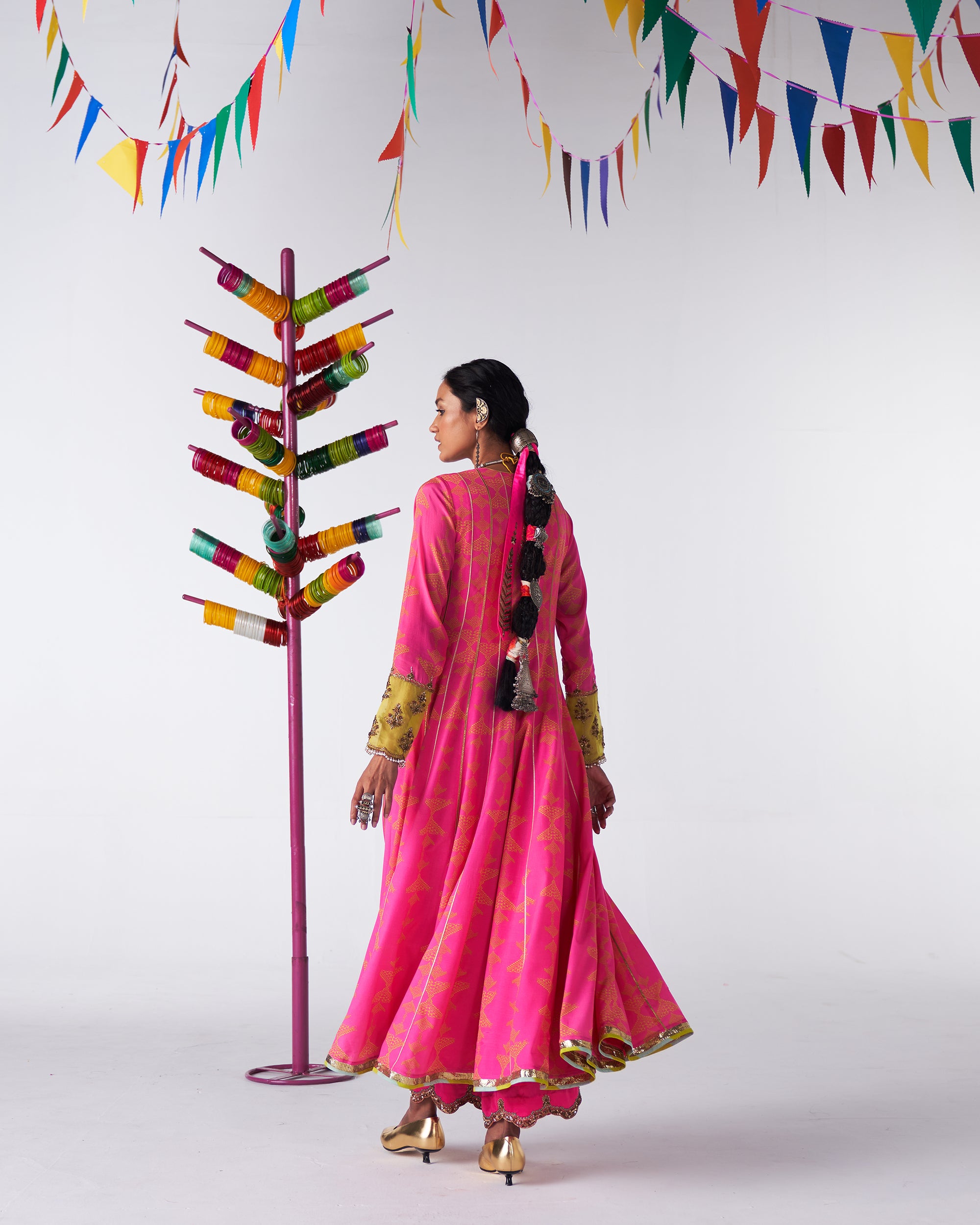 Sakhi Hot Pink Printed Jacket Anarkali Set