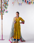 Sakhi Yellow Velvet Bell Sleeve Kurta Set