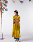 Sakhi Yellow Velvet Bell Sleeve Kurta Set