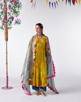 Sakhi Yellow Velvet Bell Sleeve Kurta Set