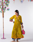 Sakhi Yellow Velvet Bell Sleeve Kurta Set