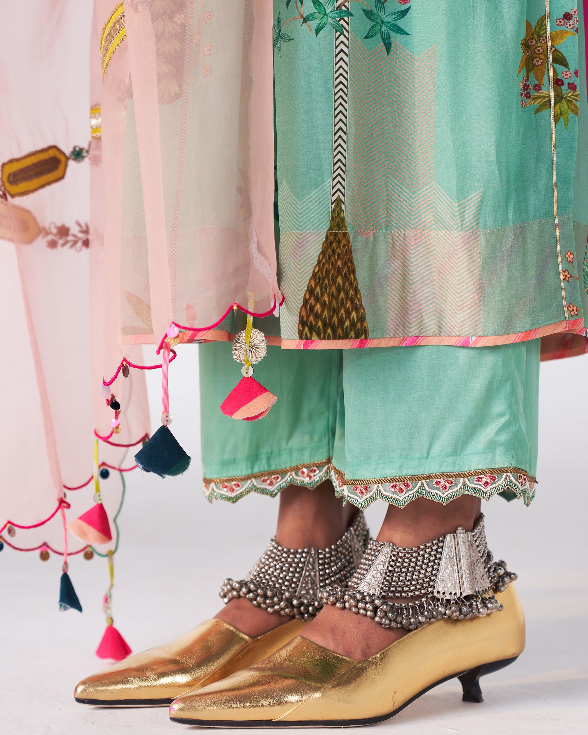 Sakhi Powder Blue Print Bell Sleeve Kurta Set