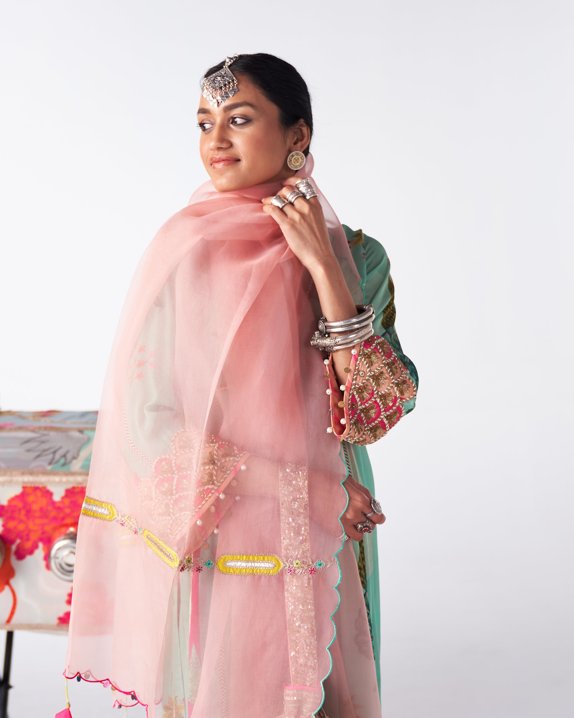 Sakhi Powder Blue Print Bell Sleeve Kurta Set