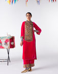 Sakhi Hot Pink Long Yoke Velvet Kurta Set